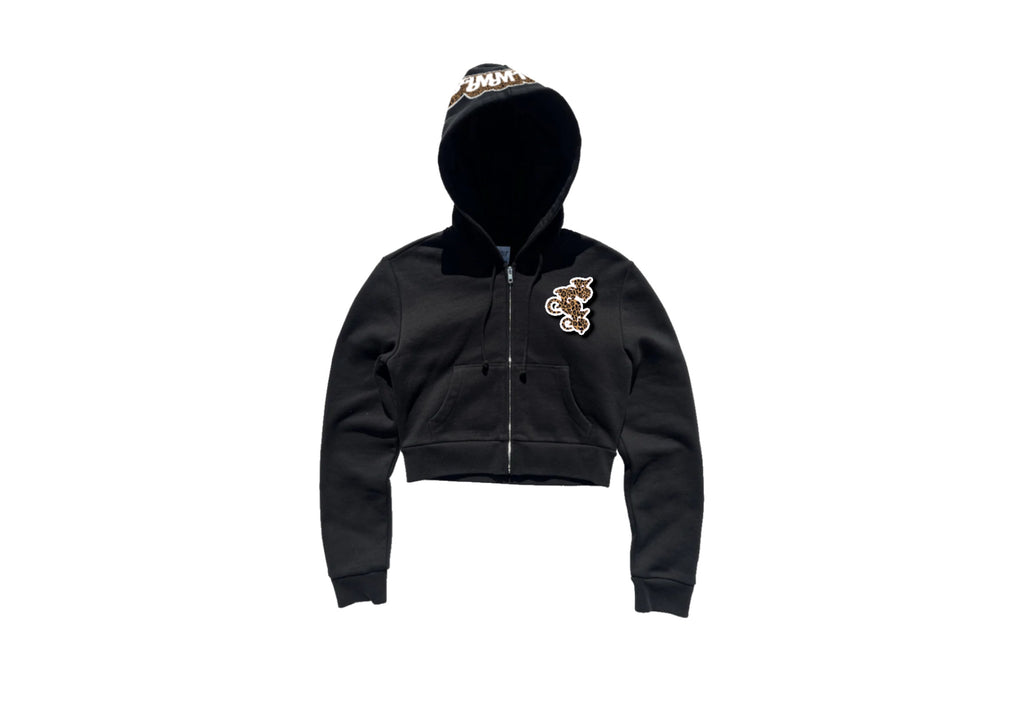 Cropped Blck/Cheetah Print Hoodie