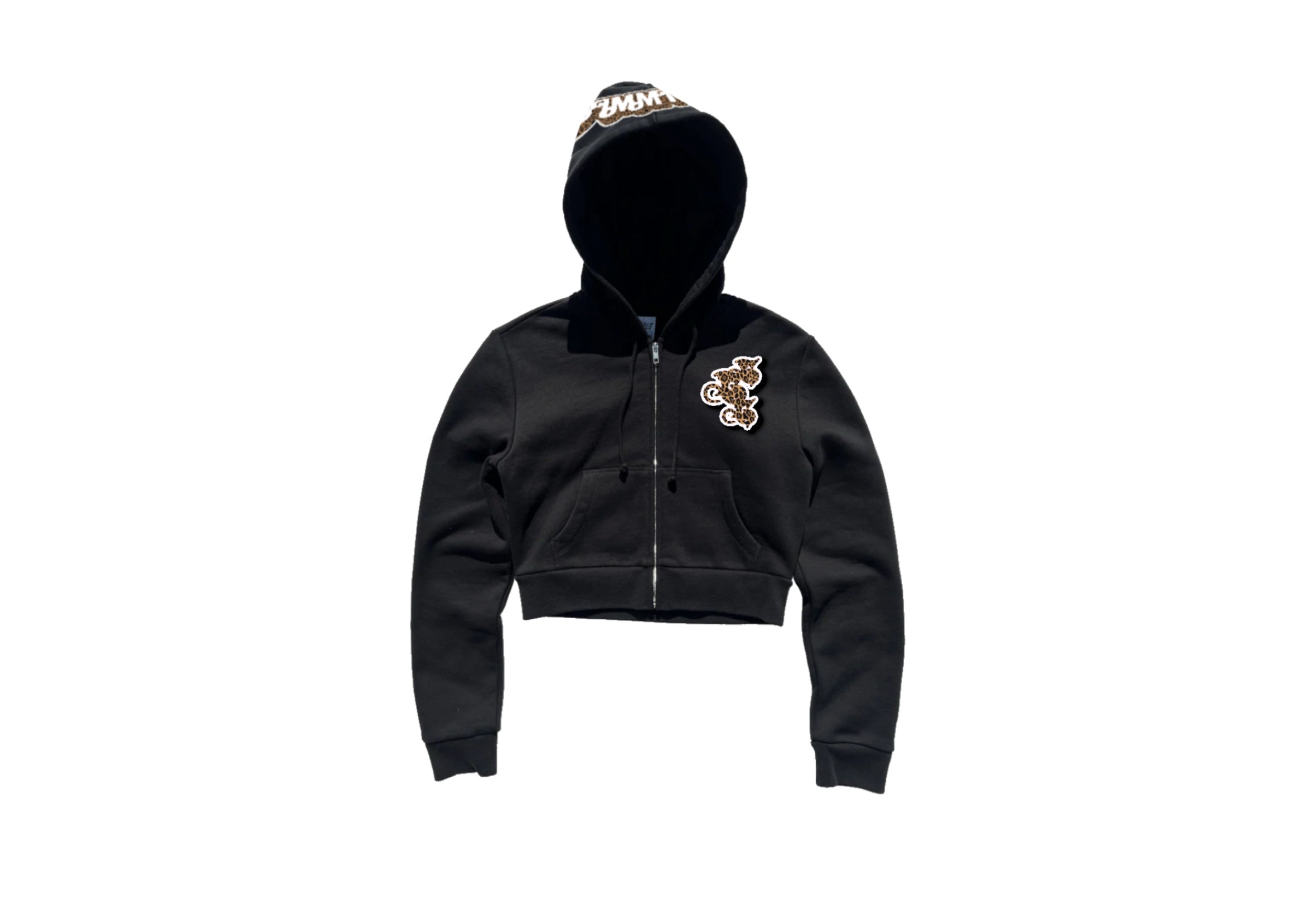 Cropped Blck/Cheetah Print Hoodie
