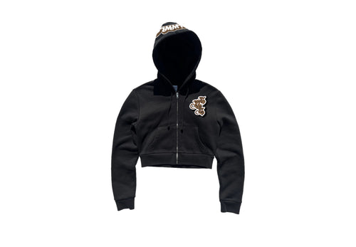 Cropped Blck/Cheetah Print Hoodie