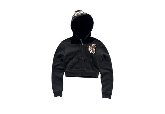 Cropped Blck/Cheetah Print Hoodie