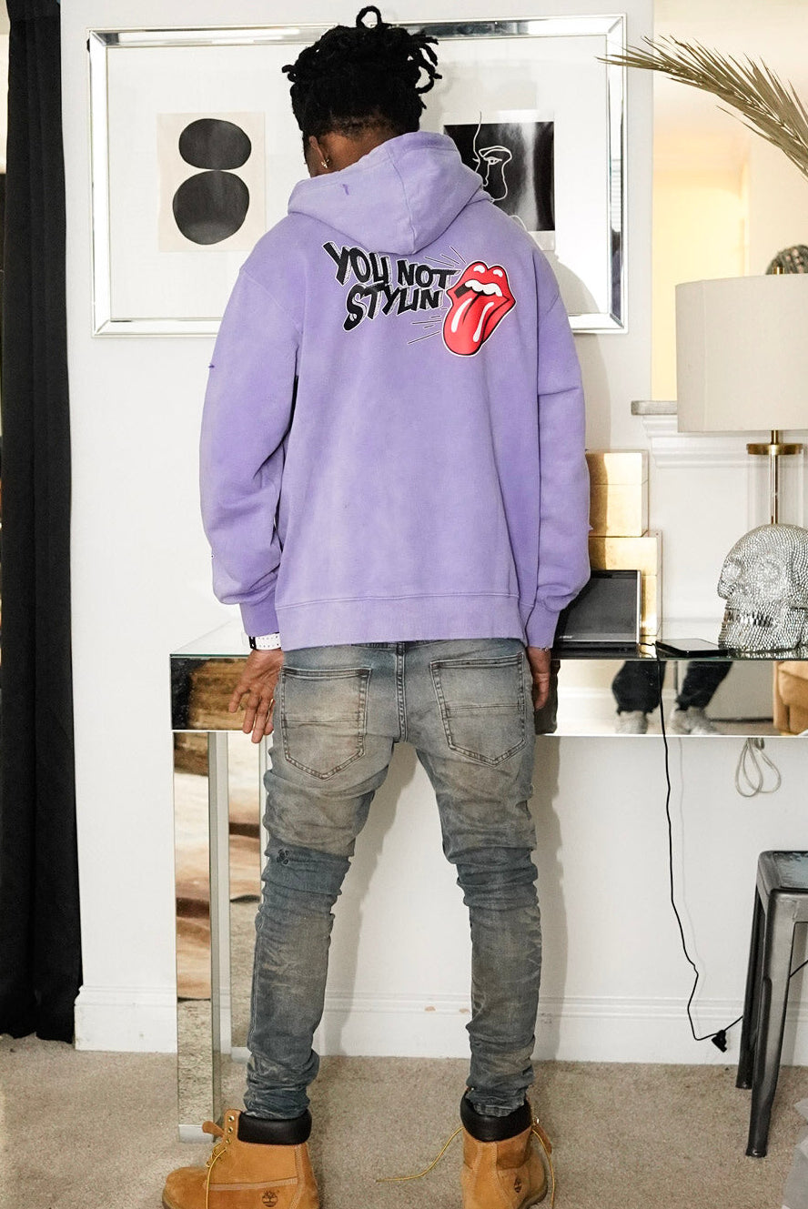 Purple “You Not Stylin” Hoodie Distressed