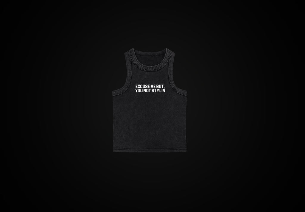 Black Cropped Washed Tank Top